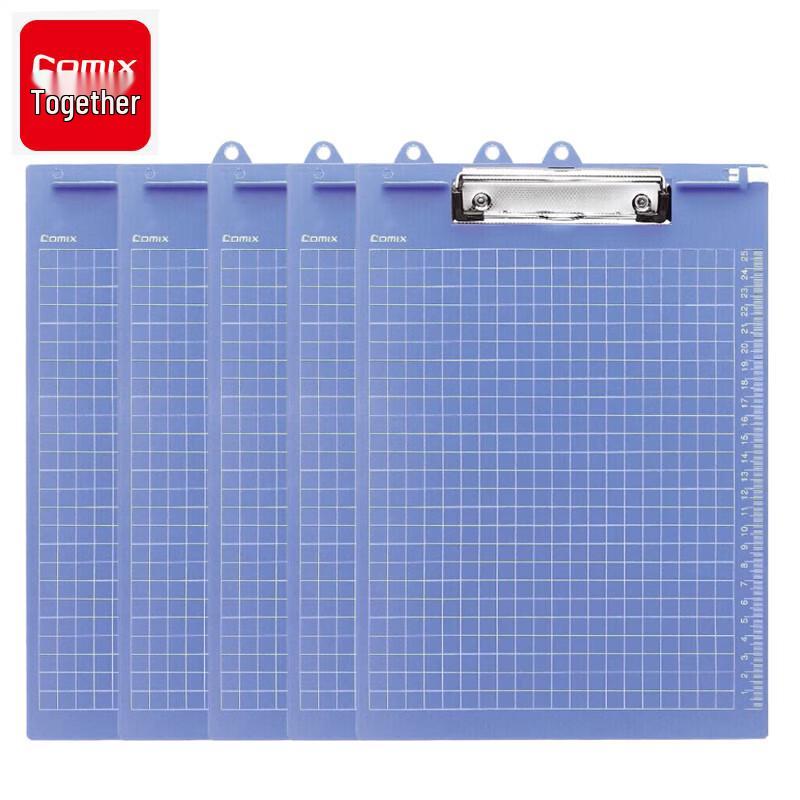 COMIX A724-X A4 Plastic Clipboard, Blue (5 Pack)