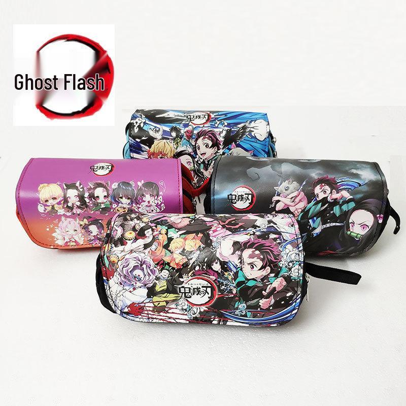 New Year's Day Demon Blade Cartoon Pencil Case - Student Stationery Box with Button Closure