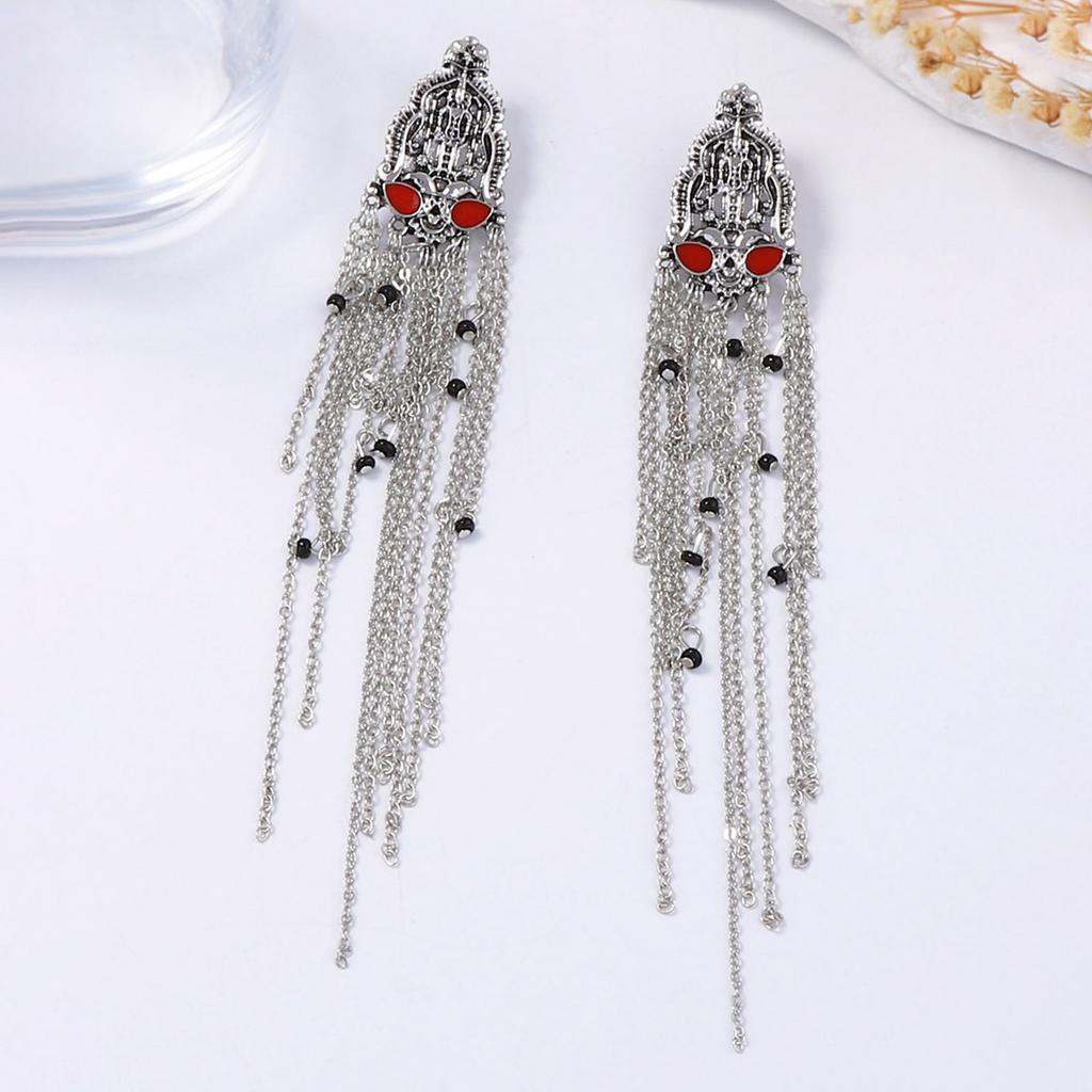 Personalized Retro Trend Fashion Metal Long Elegant Fringed Chain Women Do Old Earrings