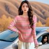 2025 Autumn Korean Tie-Dye Striped Round Neck Pullover Knit Sweater for Women