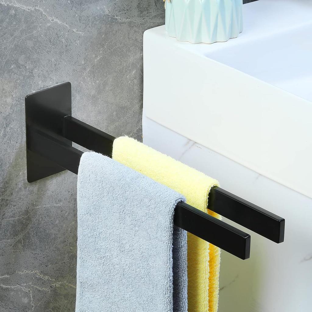Towel Holder Without Drilling Black Towel Bar Self Adhesive Bathroom Towel Hooks Bathroom Towel Holder Wall Mounting Double Kitchen