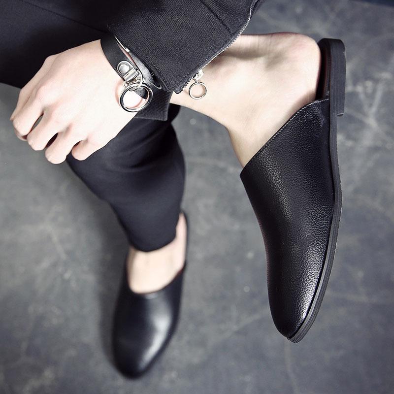 Pánské módní kožené pantofle 2024 nazouvací lazay poloviční pantofle pánské britského stylu pro vnitřní i venkovní použití, business pantofle s osobností