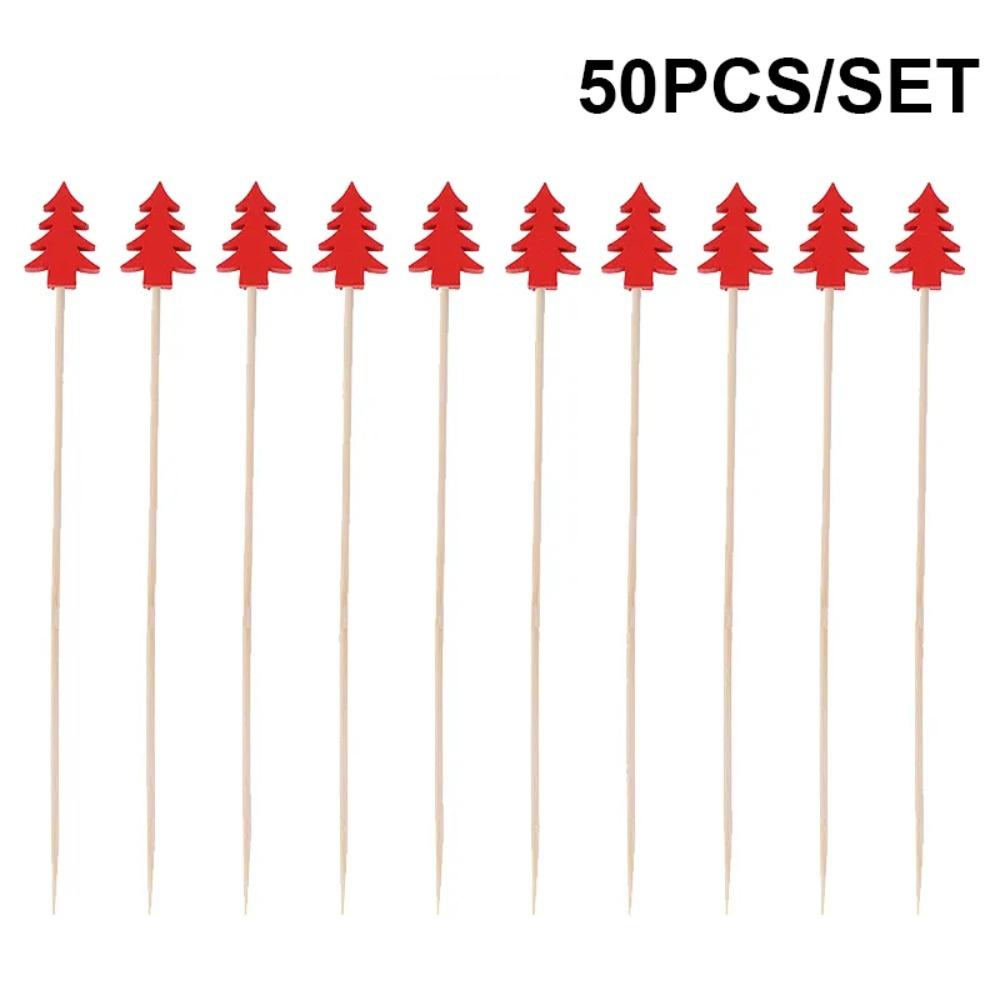 50/100Pcs Disposable Christmas Fruit Picks Santa Claus Fruit Salad Bamboo Sticks  Dessert