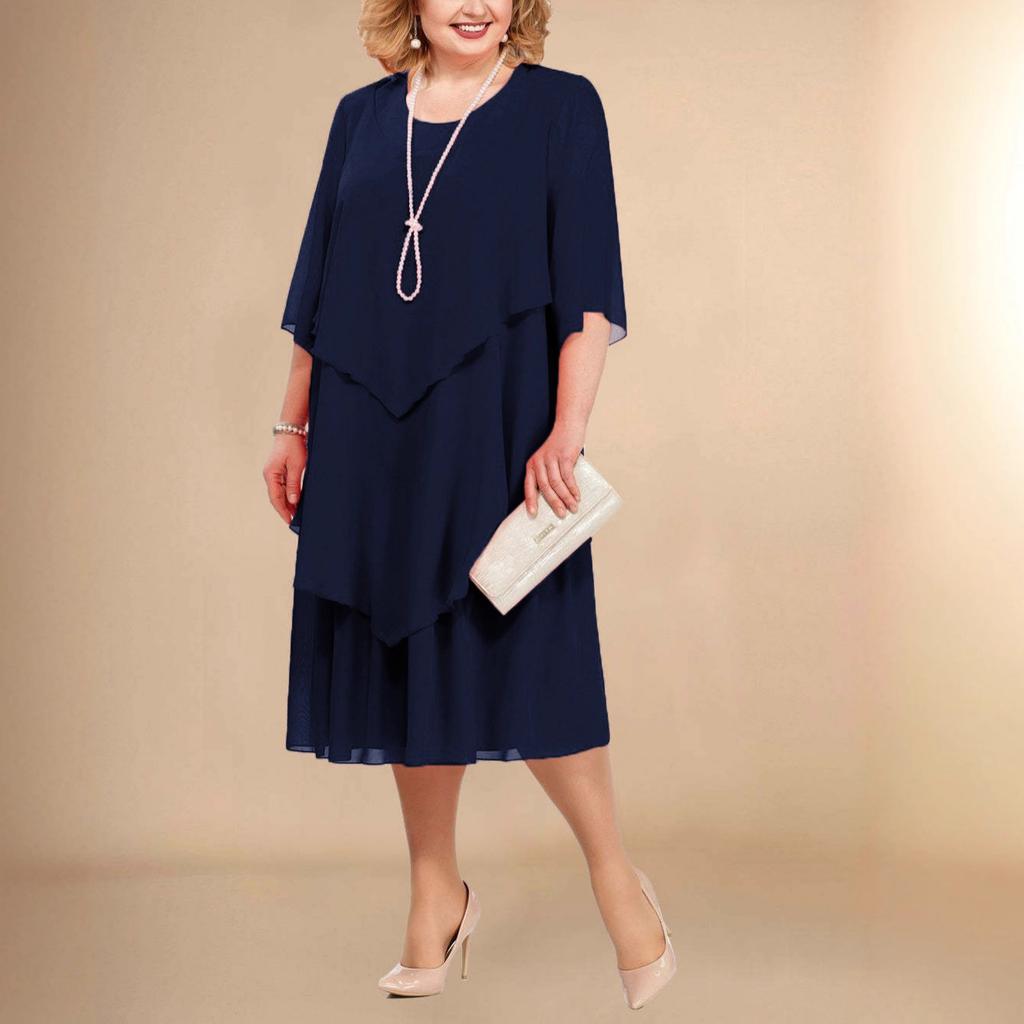 Damen Chiffonkleid, Locker geschnitten, Mehrlagiges Rüschenkleid, Übergrößen Abendkleid für Damen