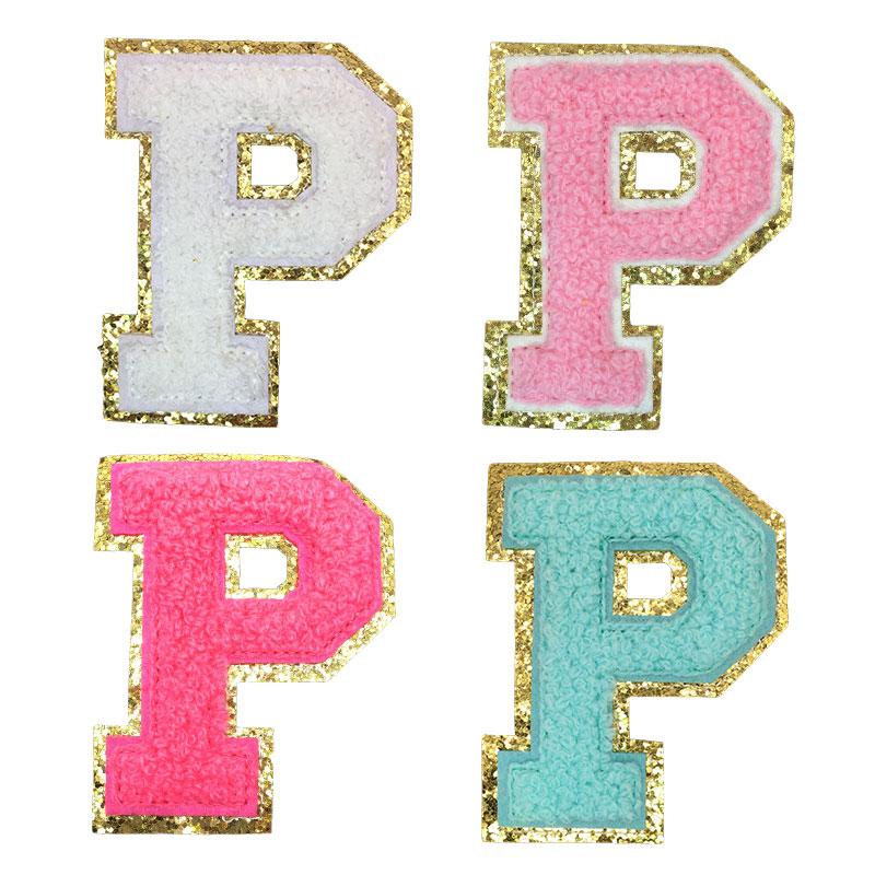 4Pcs Chenille Letters Patches Embroidery Iron On Letters Patch Appliques For Clothing Sticker Diy Accessories Large Size: 8.2Cm