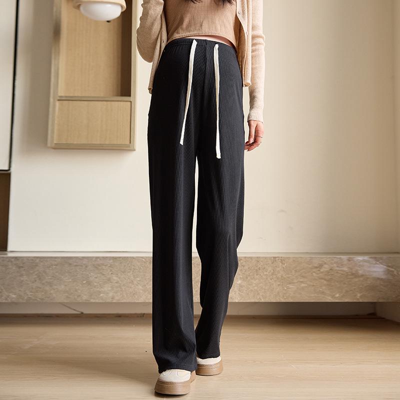 2024 Spring/Summer Maternity Wide-Leg Drawstring Pants - Long, Straight-Leg, No Belly Support, Casual Fit