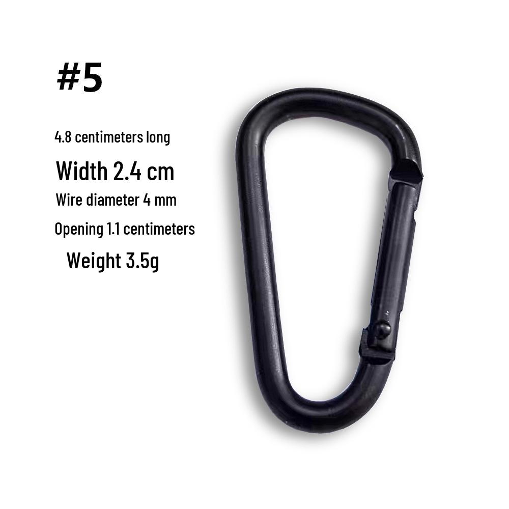 D-Shaped Aluminum Alloy Carabiner with All-Black Electrophoretic Finish (Sizes 4-8)
