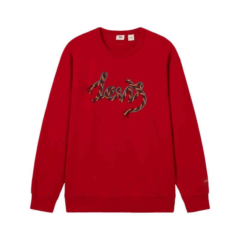 Levis SS25 New Year Limited Edition Drawstring Printed Crewneck Sweatshirt Men Sweatshirt Red 002V8-0001