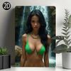 Vintage Metal Wall Art Sexy Green Bikini Beauty Decor Plaque, 7.87x11.8 Inch Retro Sign for Cave Bar Garage Room Decoration