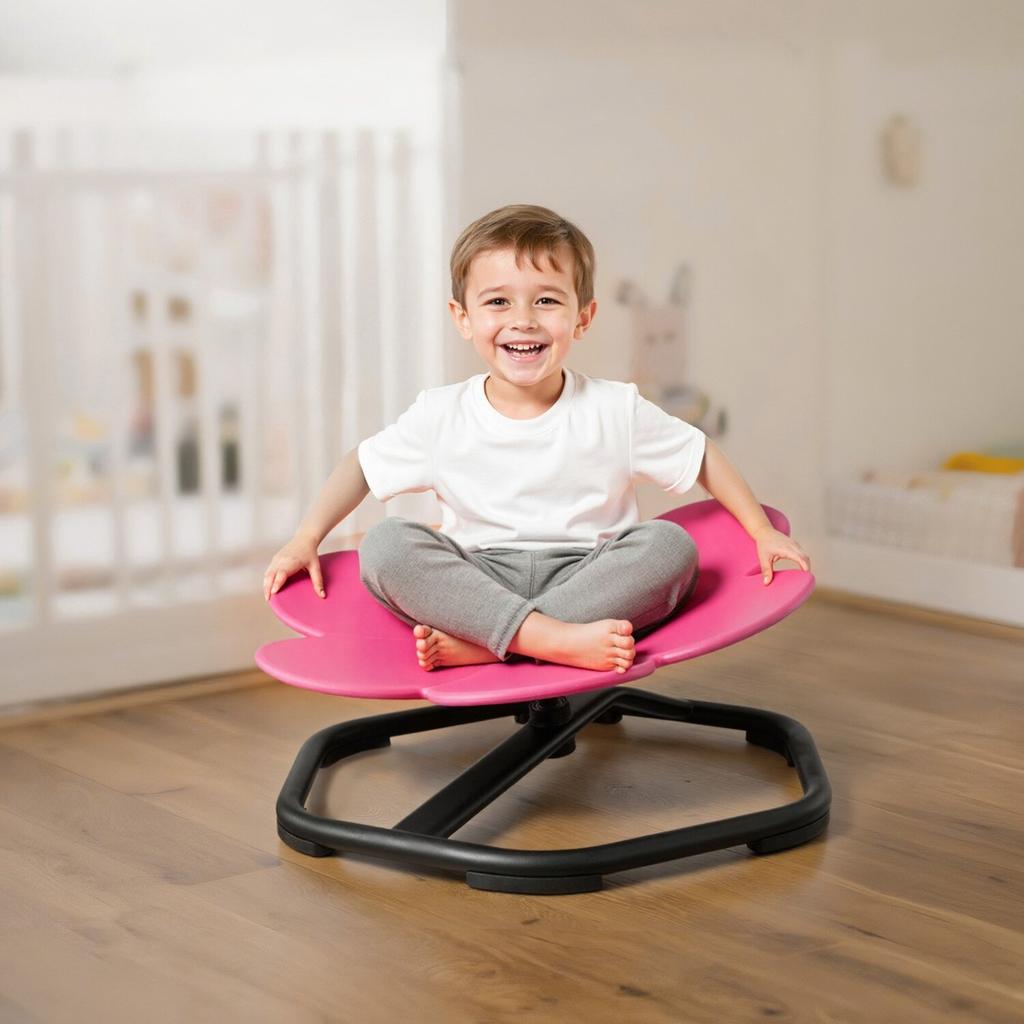 Kinder Drehstuhl, 100 kg Tragfähigkeit, Sensorischer Drehstuhl in Blumenform, Sensorischer Spielzeugsitz für autistische Kinder mit rutschfester Metallbasis, Kleinkind Sit & Spin