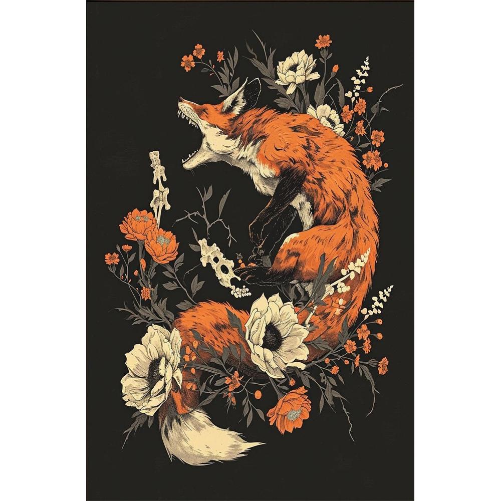 

DIY Diamond Painting Retro Horrible Floral Skeleton Animal Embroidery Cross Stitch Kit Living Room Home Art Wall Decor Round 20x30cm