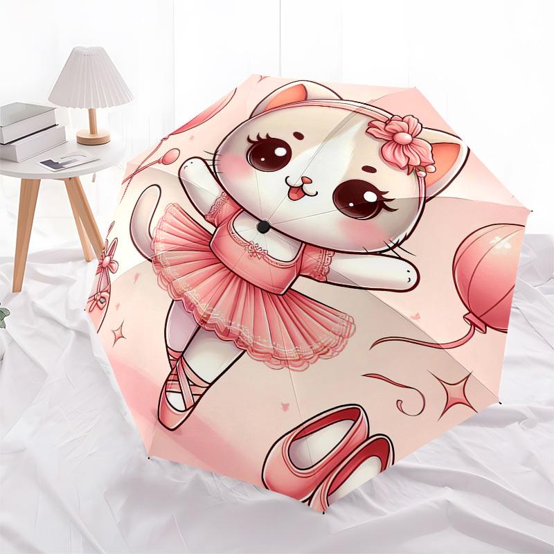 1pc Ballerina Cat in Pink Umbrella with Plastic Handle,Suitable for All Seasons UmbrellaPT542