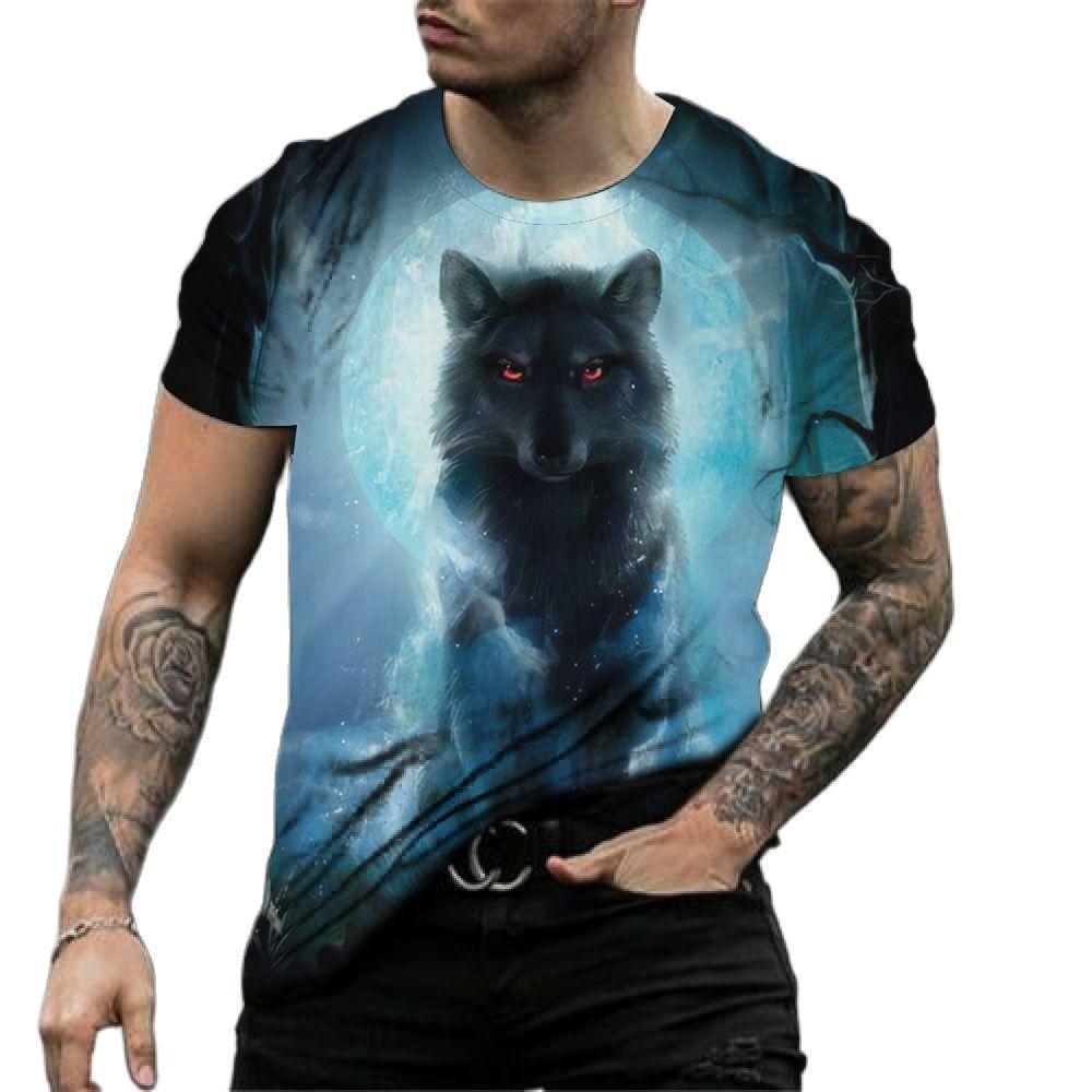 Fashion T Shirt Mens 3D Animal Print Short Sleeve Casual Street Wolf Graphics T-shirt Oversized Tee Shirt Men Clothing