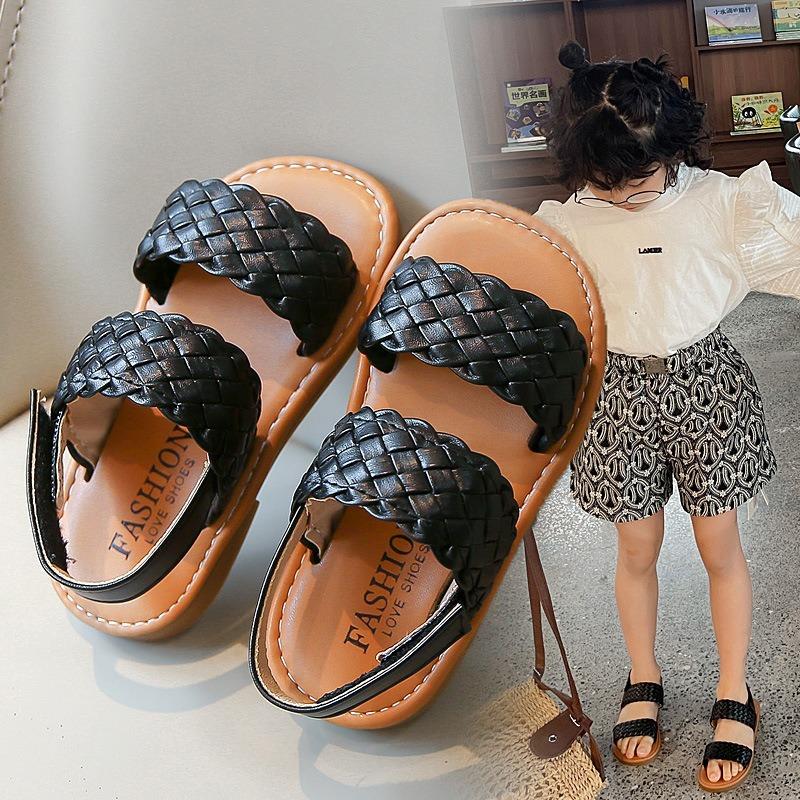 Korean Style Summer Kids Open Toe Woven Beach Sandals For Boys And Girls
