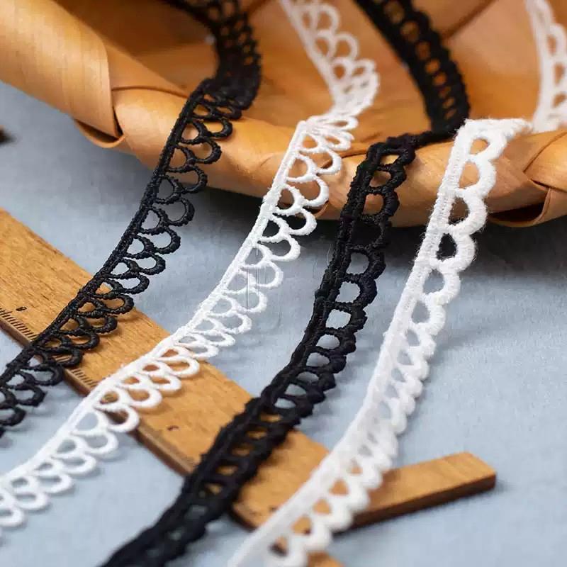 5 Yards White Black Hollow-Qut Lace Trim Embroidered Lace Fabric Ribbon Trimming Dress Costume Supplies DIY Craft 1CM Wide