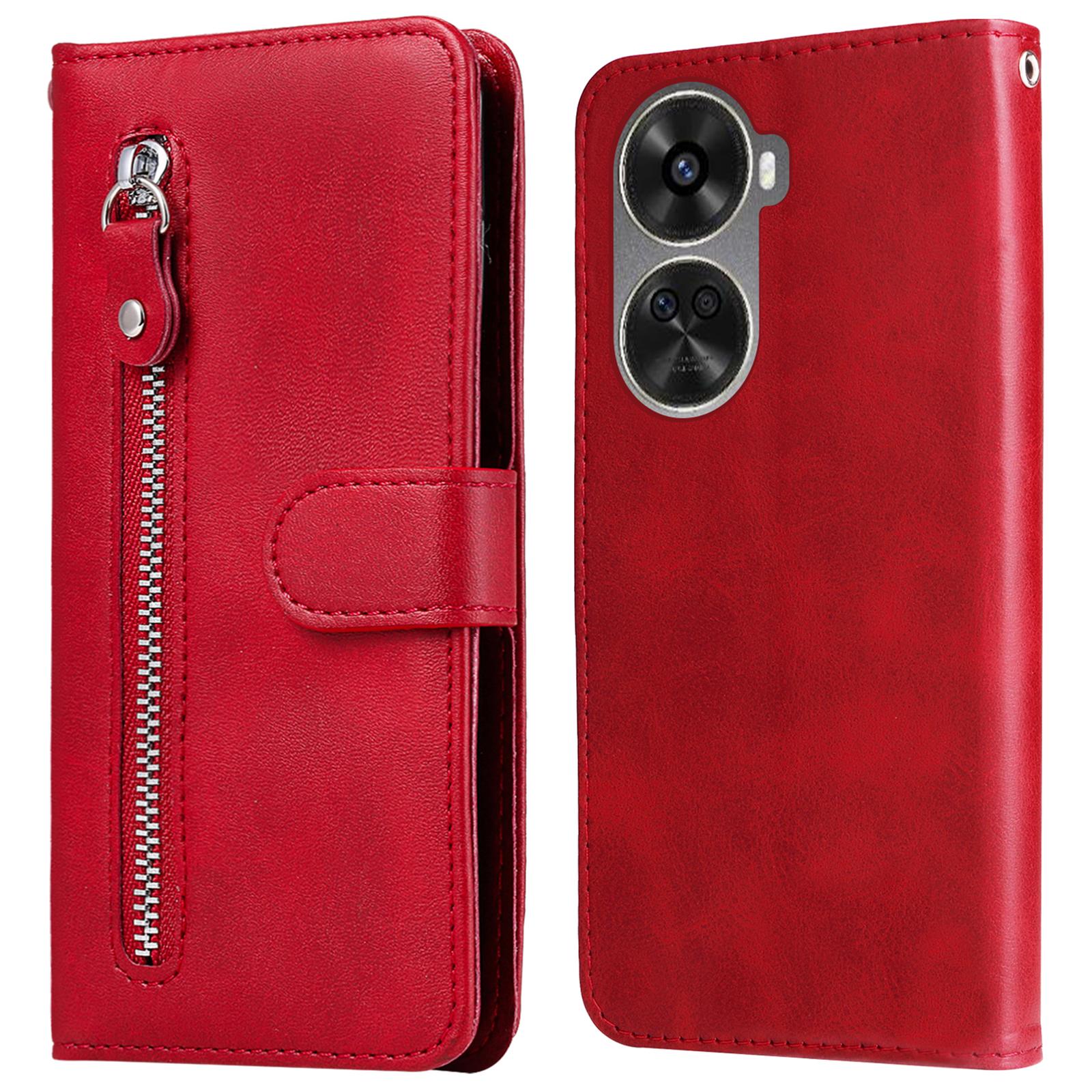 

For Huawei nova 11 SE/nova 12 SE 4G Leather Cell Phone Case Zipper Pocket Flip Wallet Cover Red