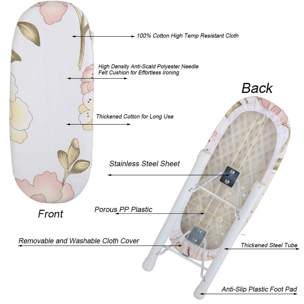 10.43 Inch Foldable Mini Ironing Board Portable Compact Sleeve Ironing Board Peony Design Space Saving Tabletop Ironing Board