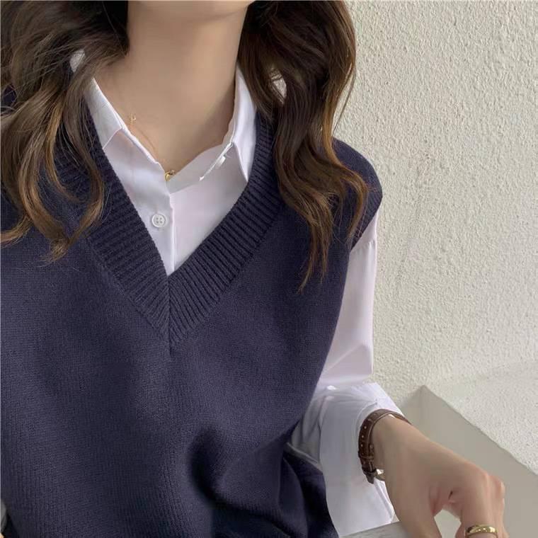 Women's V-Neck Knitted Sweater Vest - Spring/Autumn 2025 Collection, Loose-fit, Versatile Japanese Style Outerwear