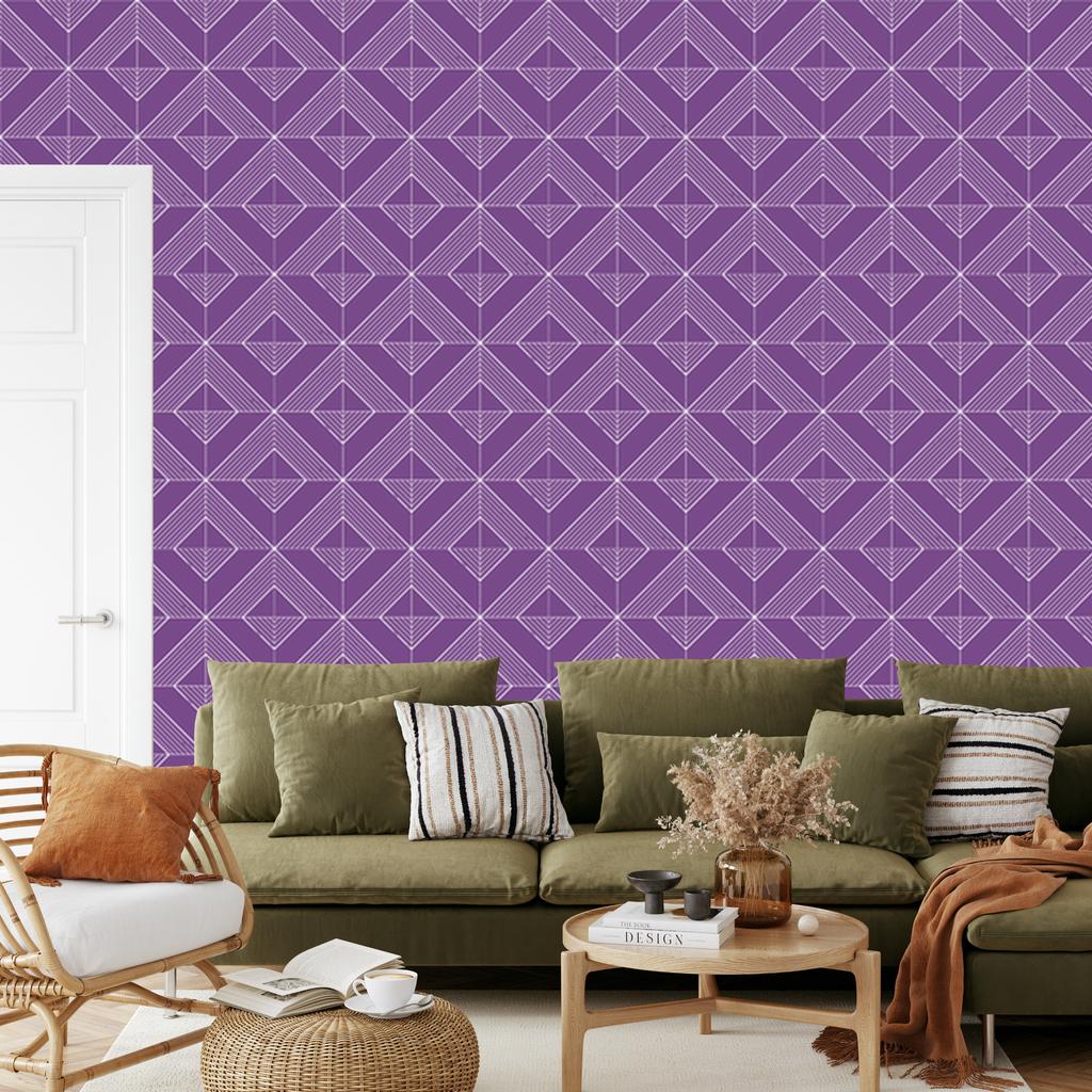 Geometric rhombus wallpaper, purple background, purple center, 50x1000