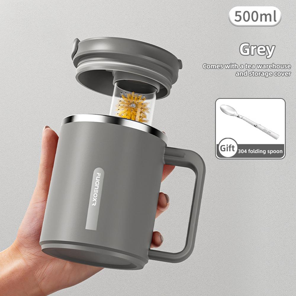 500ml Termosový hrnek na kávu se lžičkou Nerezový hrnek na vodu s vestavěným čajovým filtrem Hrnček na ledovou kávu Dvouvrstvá vakuová termoska