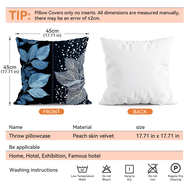 Elegant Blue White Leaves Cushions Pillowcase Printed Polyester 45X45Cm Throw Pillow Cover Decorative Sofa Cushion Pillowslip