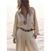 Spring New Women's Clothing French Linen Blend Loose Minimalist Long Sleeve Lapel Shirt Tops 2374734