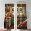 2pcs 2D flat printing Happy Christmas Scene Curtains Christmas Kitchen Scene Cozy Festive Digital Printed Polyester Drapes