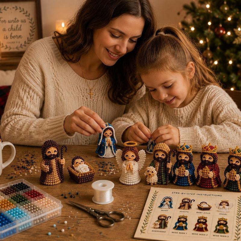 Nativity Bead Craft Kit 3D Beaded Craft Figurines Decor Beading Christmas Figures Kit For Men Women Adults Dad Wife Husband