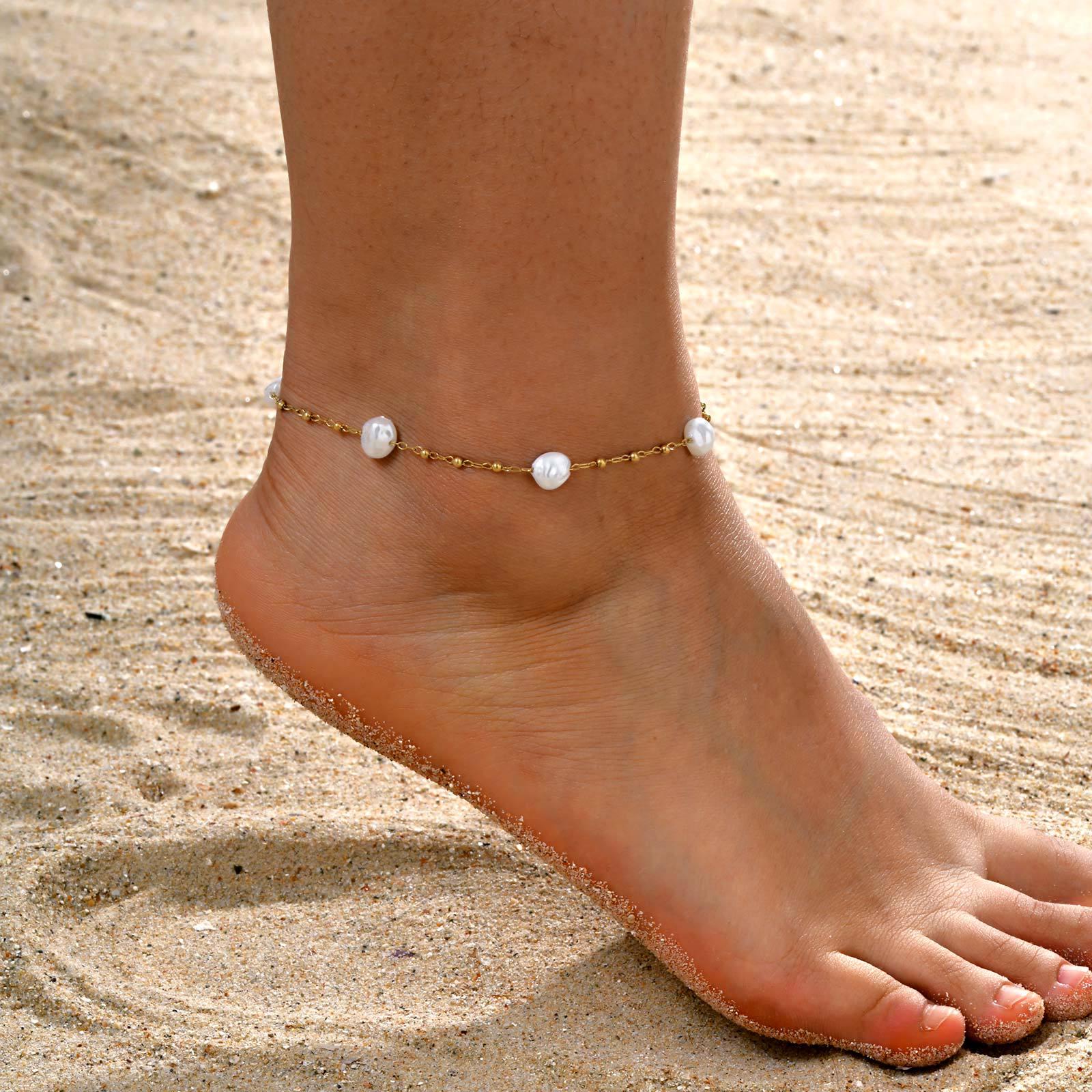 Women s Gold Baroque Pearl Beach Anklet