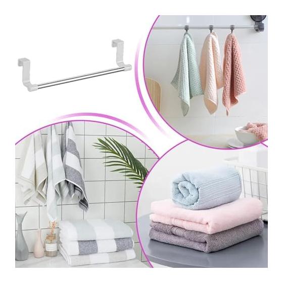 Over Cabinet Towel Holder - Sleek Adhesive Stainless Steel Organizer, Space Saving Hanging Rack | Multifunctional Kitchen Bathroom Storage Accessory