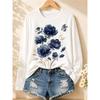Women's Fall Comfortable Long-Sleeve Fashionable and Casual 3D Floral Print Round-Neck T-Shirt Elegant and Stylish Top