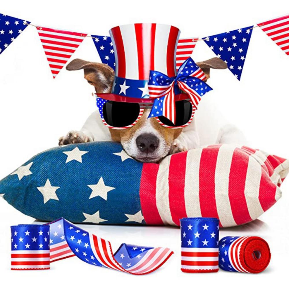 3m*6.3cm American Star Flag Independence Day Ribbon Decorative Gift Box Wrapping Webbing Streamer