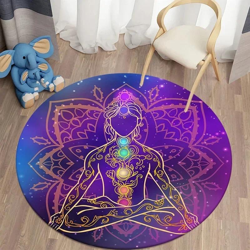 Psychedelic Boho Mandala Chakra Round Rug Meditation Carpet For Living Room Bathroom Circle Doormat Yoga Mats Bedroom Floor Mat