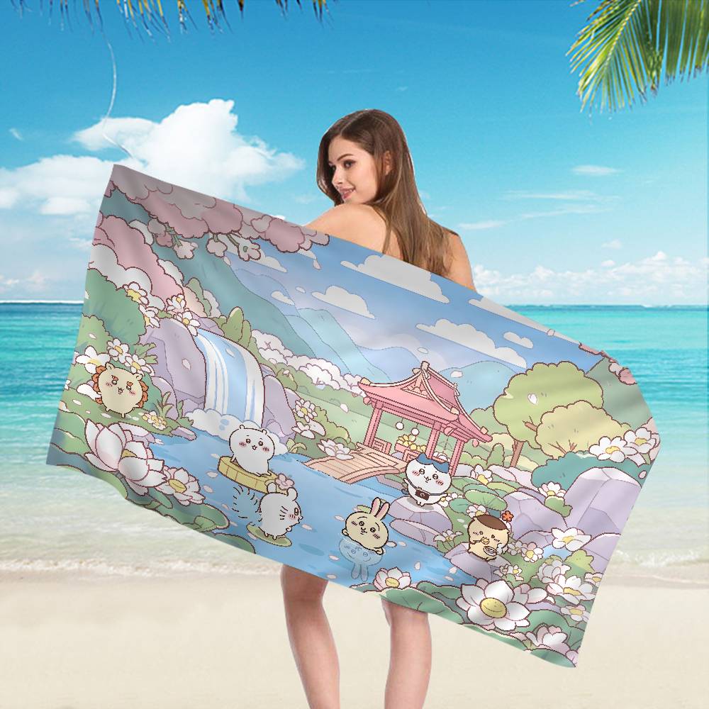 Cute Cartoon C-ChiikawaS Anime Beach Swimming Towel Soft Absorbent Washcloth Children's Gifts for Kids Travel Camping Gym
