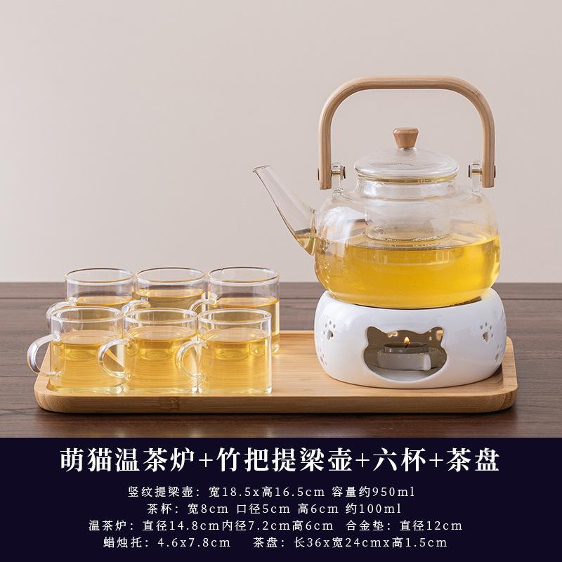 Fruit teapot, teacup, heat-resistant glass flower teapot set, candle heating afternoon tea, leisure hall, beauty salon, tea set