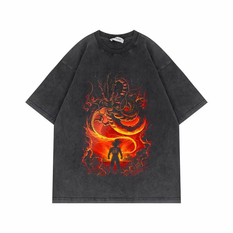 Dragon Ball Z Vegeta Super Saiyan Printed Tshirt Mens and Womens Washed Tshirt High Quality Vintage Cotton Tshirt Tops