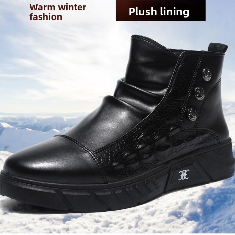 Motorcycle Boots Men Casual Round Toe Winter Warm Plush Ankle Boots Man High Top Anti-slip Leather Tooling Boot 39 2633₽