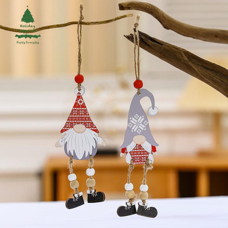 

New Christmas decoration wooden leg small pendant Christmas tree faceless old man wooden pendant decoration
