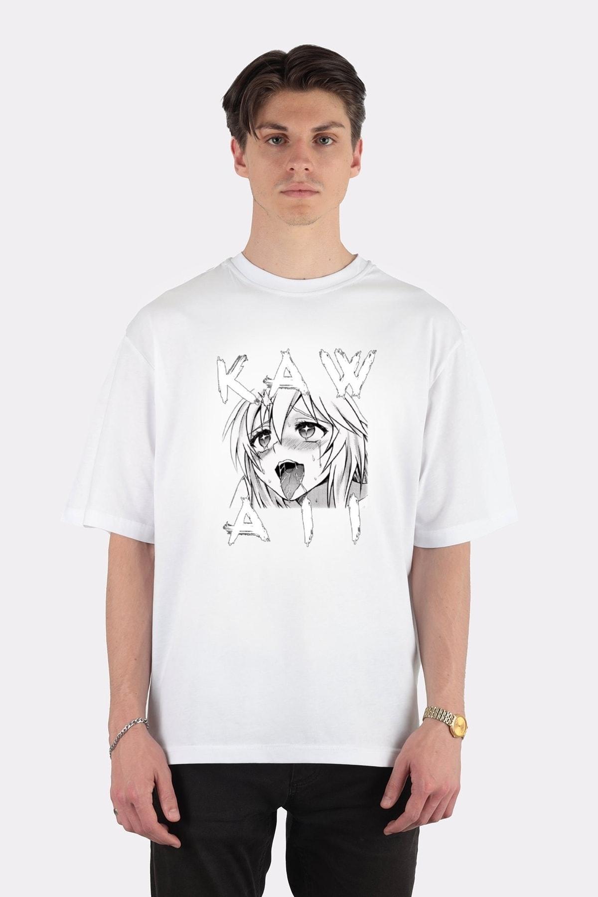

Белая футболка унисекс большого размера Kawaii Ahegao