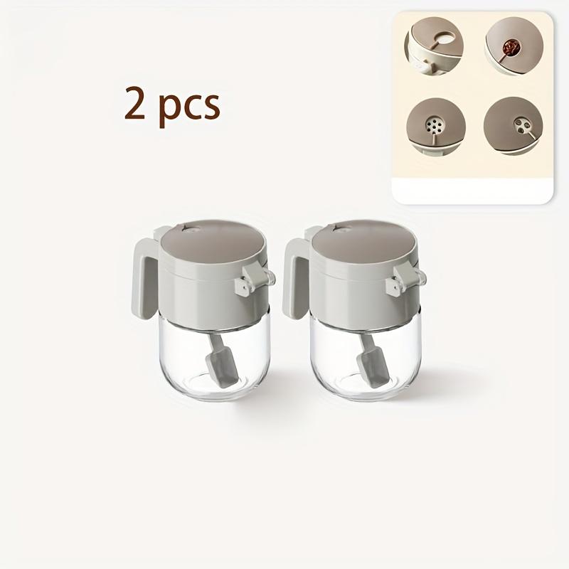 2pcs Glass Spice Jars with One Touch Lid,3 Adjustable Salt/Spice Shakers Kitchen Seasoning Containers for Precise Cooking BBQ, Bbq Accessories