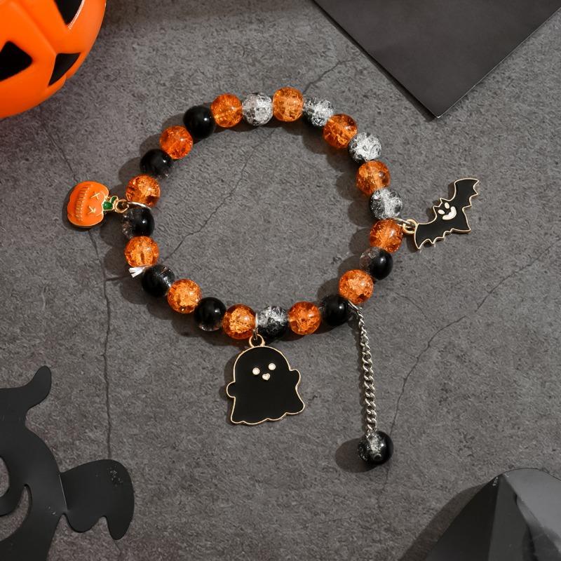 Braccialetto con perline di cristallo a motivo esplosivo, best-seller di Halloween, braccialetto con ciondolo castello di zucca pipistrello, accessori fai-da-te per il festival dei fantasmi