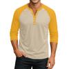 Men's Button-Down Contrast Raglan 3/4 Sleeve Top