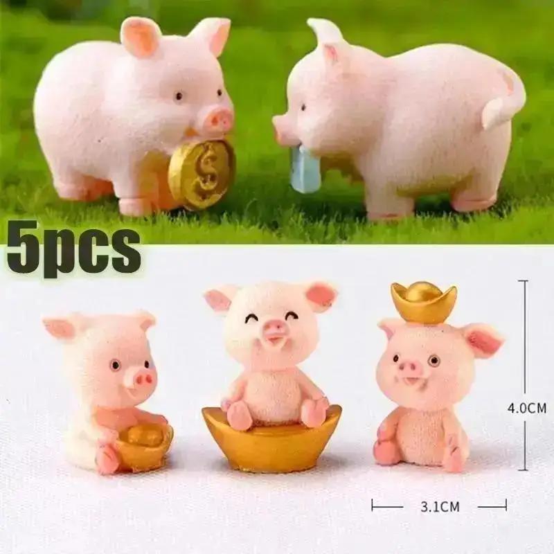 Niedliche Mini-Schweine, 5 Baby-Schweine, Figur, Harz-Ornamente, Miniatur-Modell, Tierstatue, Bonsai-Dekoration, Kawaii-Zimmer-Zubehör