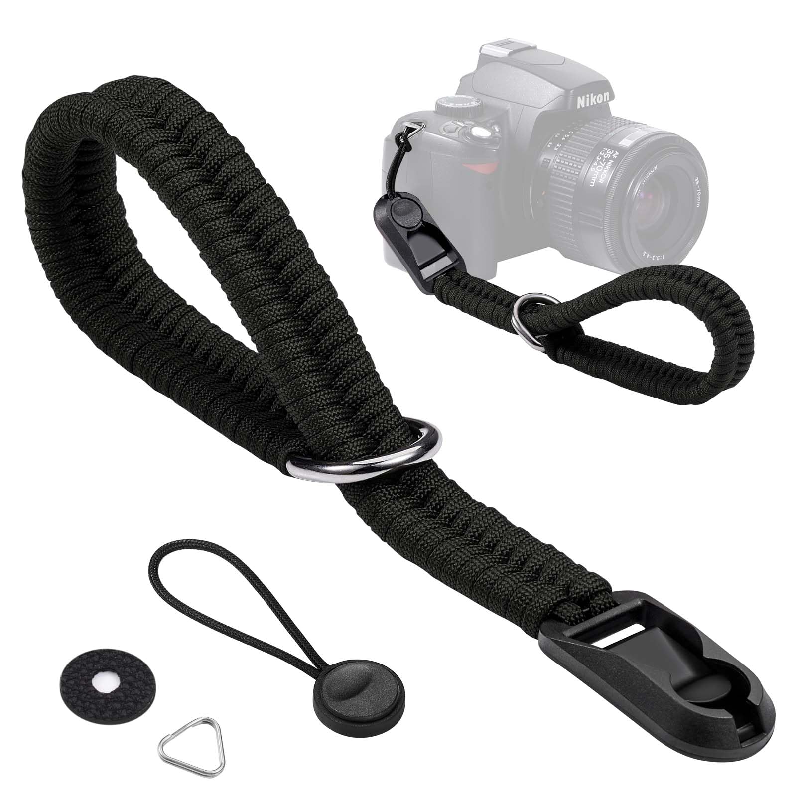 

[Yullmu] Camera Strap, Camera Hand Strap, Paracord Braided Anchor Links with Triangle Ring for SLR and Mirrorless Cameras, Black