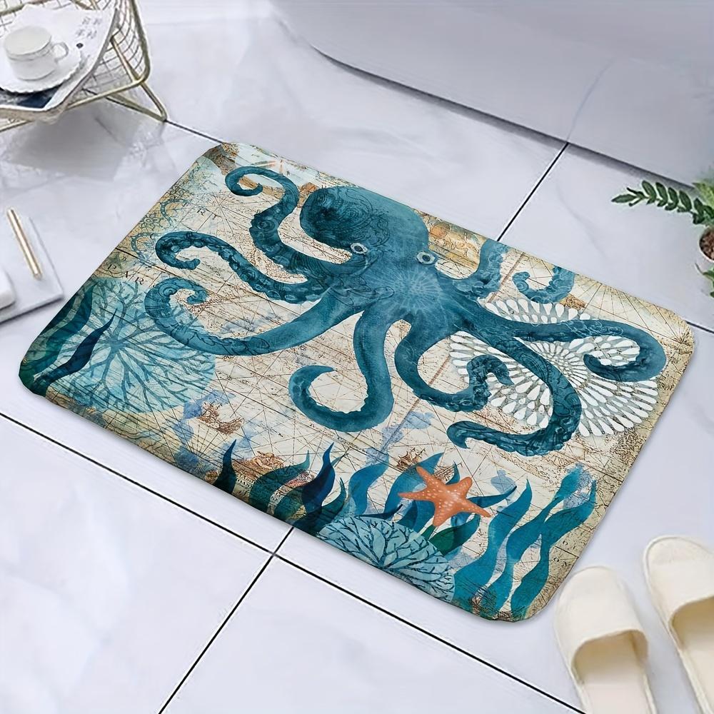 Sea Octopus Bathroom Carpet Colorful Ocean Creature Kitchen Rug Balcony Hallway Toilet Non-slip Floormat Bedroom Bedside Footmat 40cm x 60cm
