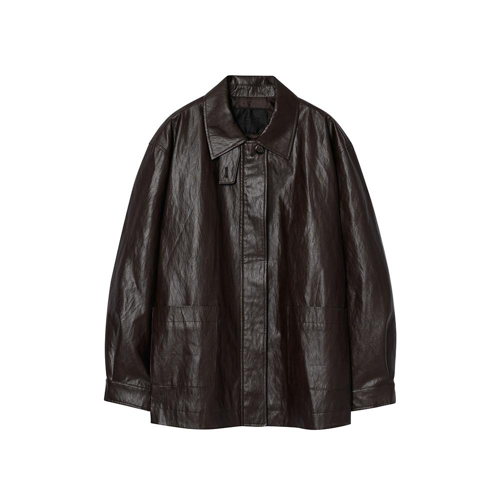 Leftseoul Synthetic Leather Half Jacket [Brown]