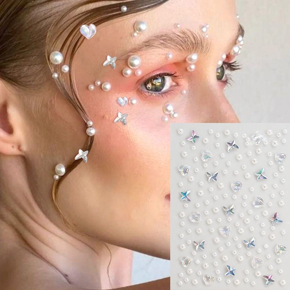 3D Dazzling Face Rhinestone Sticker Aurora Iridescent Rhinestone Sticker Body Decals