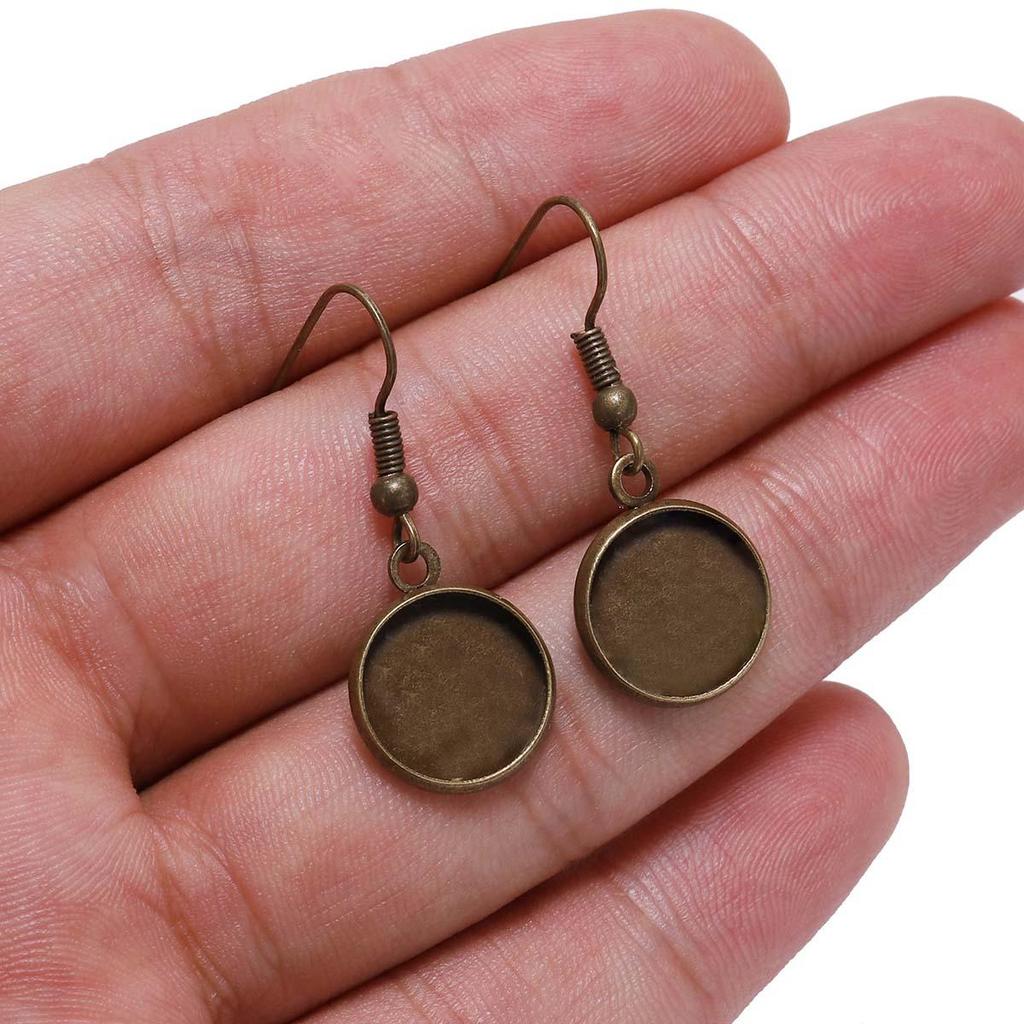 Round Metal Plated Dangle Earring Hooks with Empty Setting for DIY Jewelry
