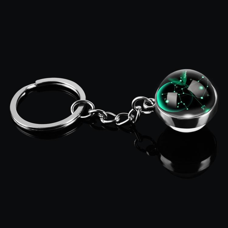 Double Side Glass Ball 12 Zodiac Signs Keychain Metal Key Chain Holder Couples Keychain Gifts Constellation Jewelry Accessories