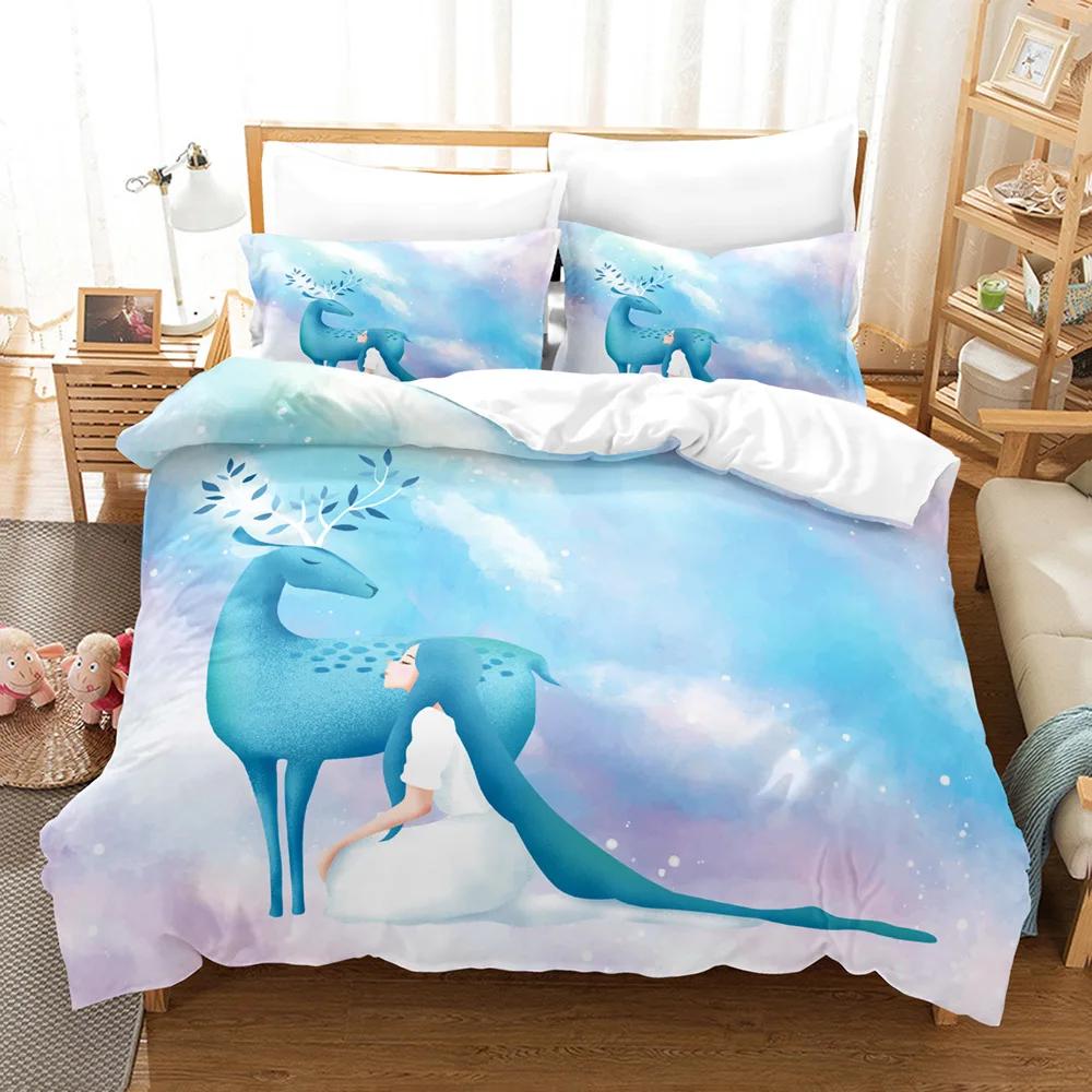 Deer Duvet Cover Set Wild Forest Animal Bedding Set Natural Bedclothes Kids Teens Double Queen King Size Polyester Quilt Cover